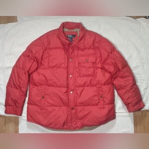 POLO Ralph Lauren Red & Gold Down Filled Puffer Button Up Quilted Winter Jacket
